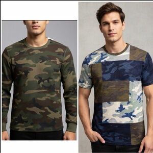 NWT Bundle Of 2 Gap Shirts Mens Army Woodland Camo Thermal Waffle Knit & T Shirt